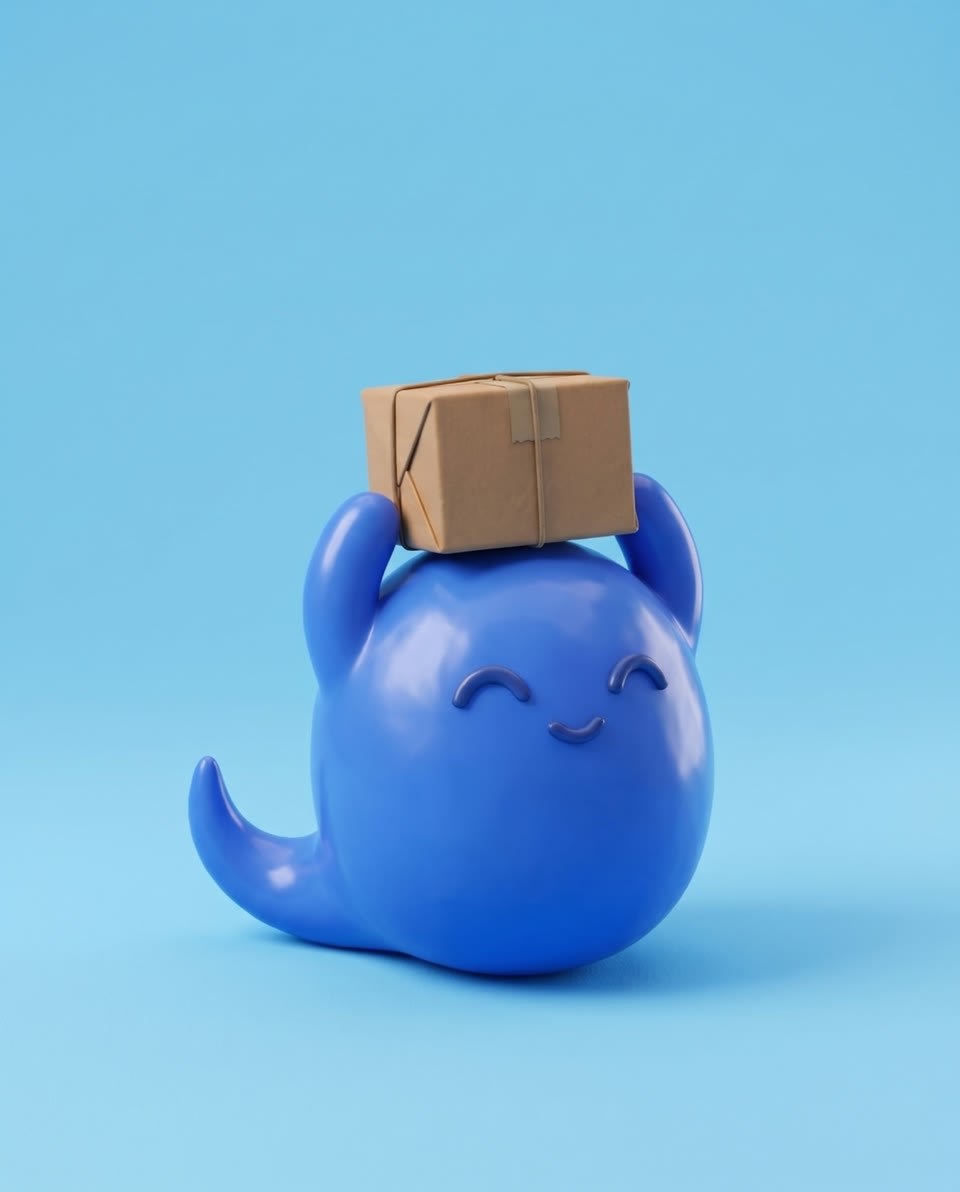 The SimplyBoost character carrying a parcel above its head